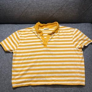 yellow striped cropped polo